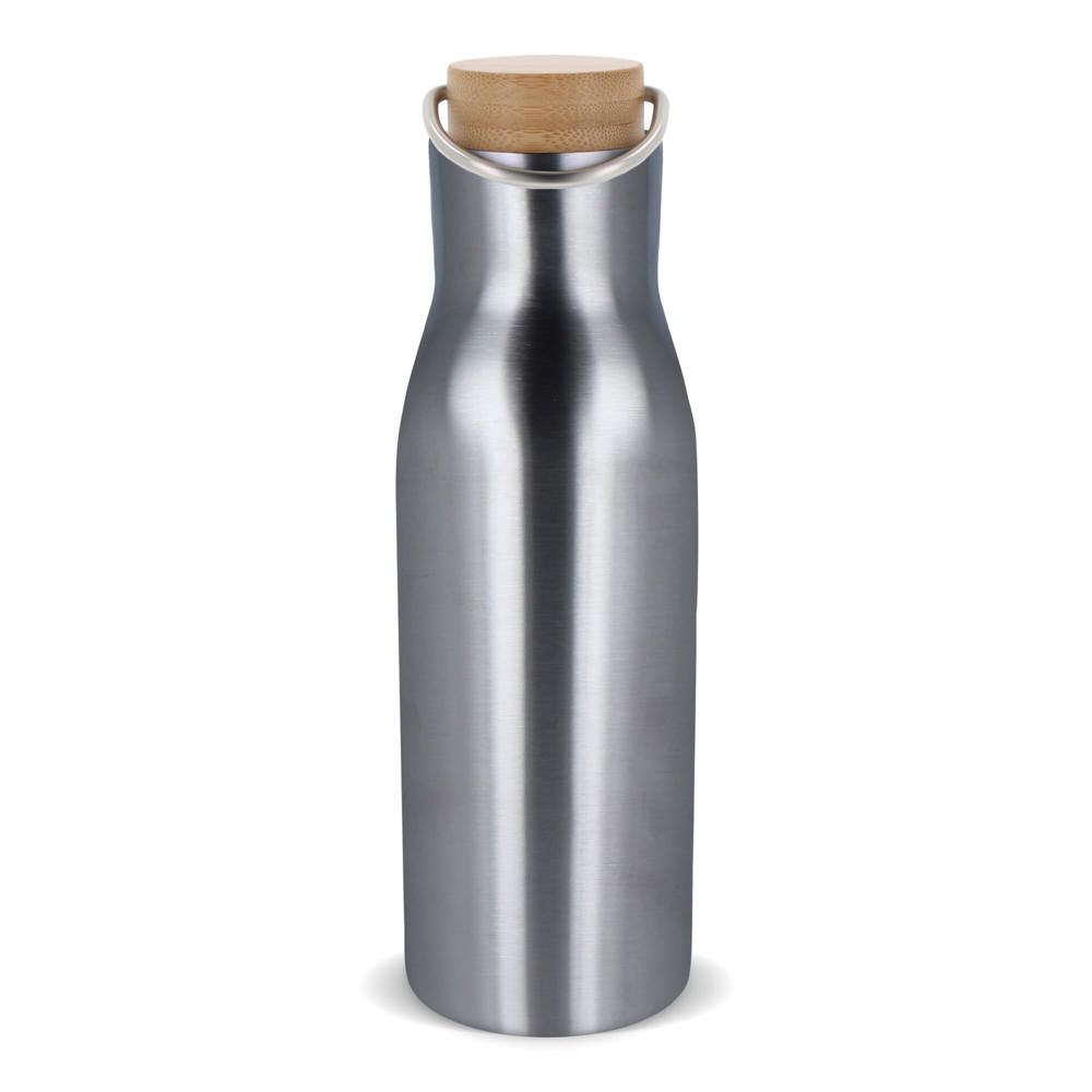 Thermo fles met bamboe deksel 500ml - Zilver