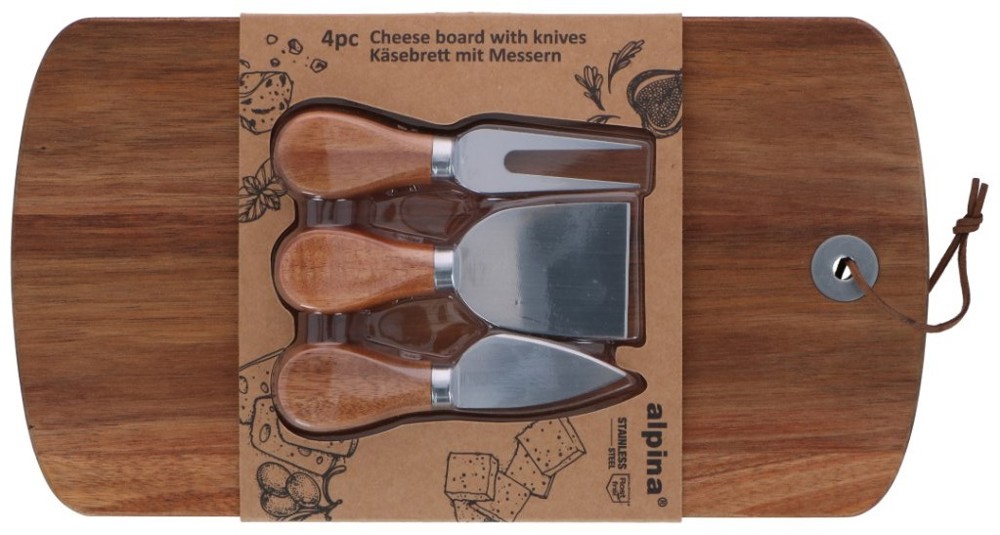 ALPINA Cheeseboard with Knives 320x17.5cm- Bruin