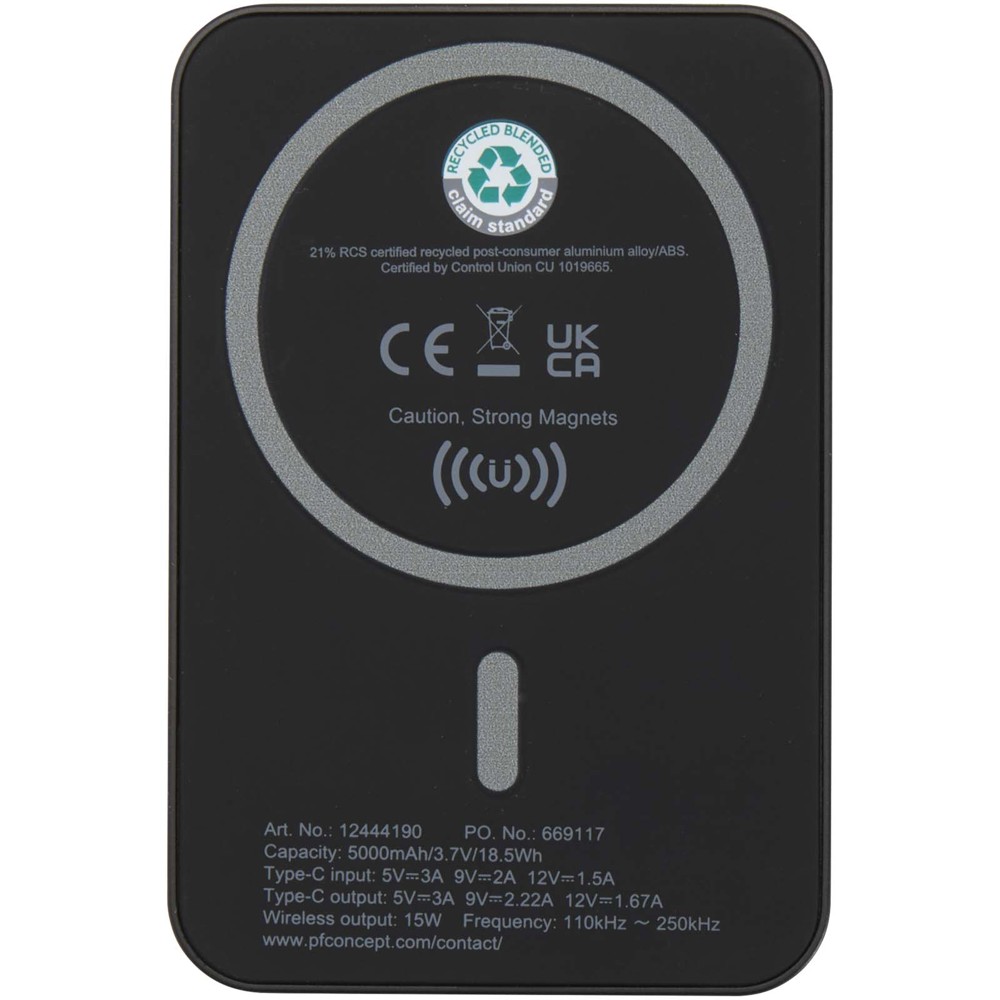 Acrab magnetische draadloze powerbank van 5000 mAh 15 W met 20 W PD van gerecycled plastic