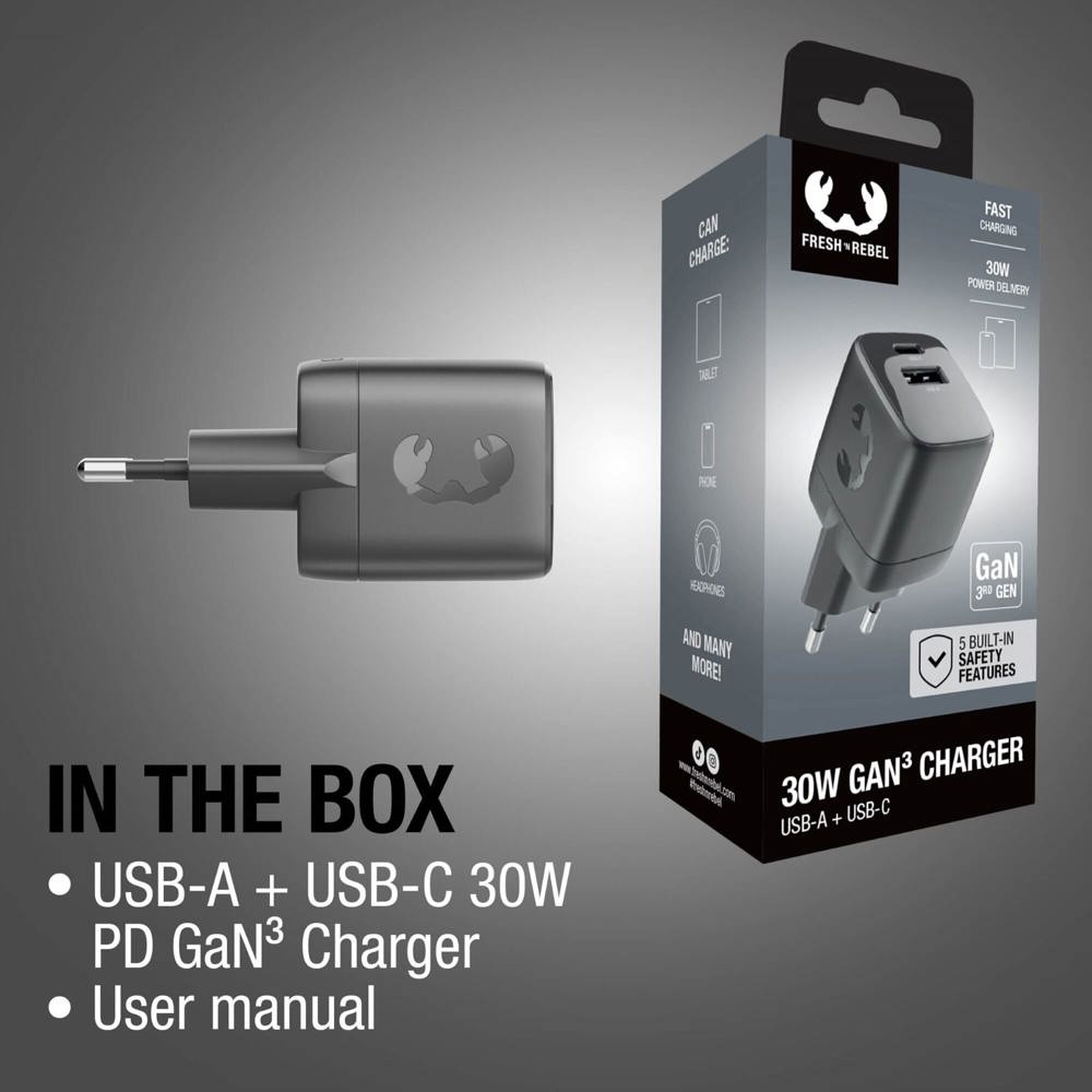 Fresh 'n Rebel 30W Snellader GaN USB-C &amp; USB-A