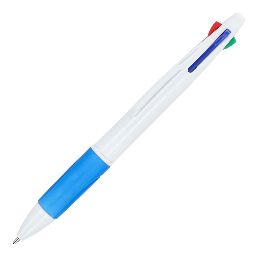 4-kleuren balpen met grip - Wit / Blauw