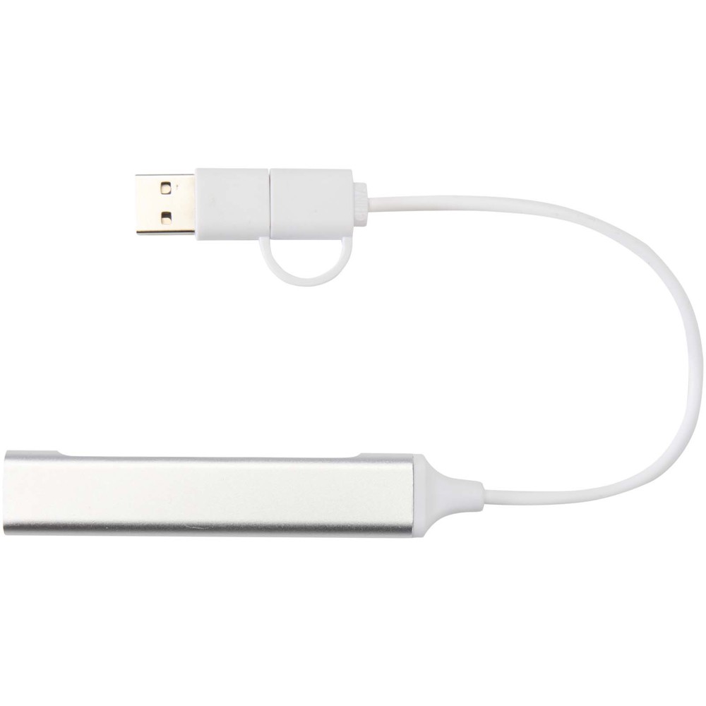 Alkaid 4 poorts USB-A en Type-C hub van gerecycled aluminium met dubbele ingang