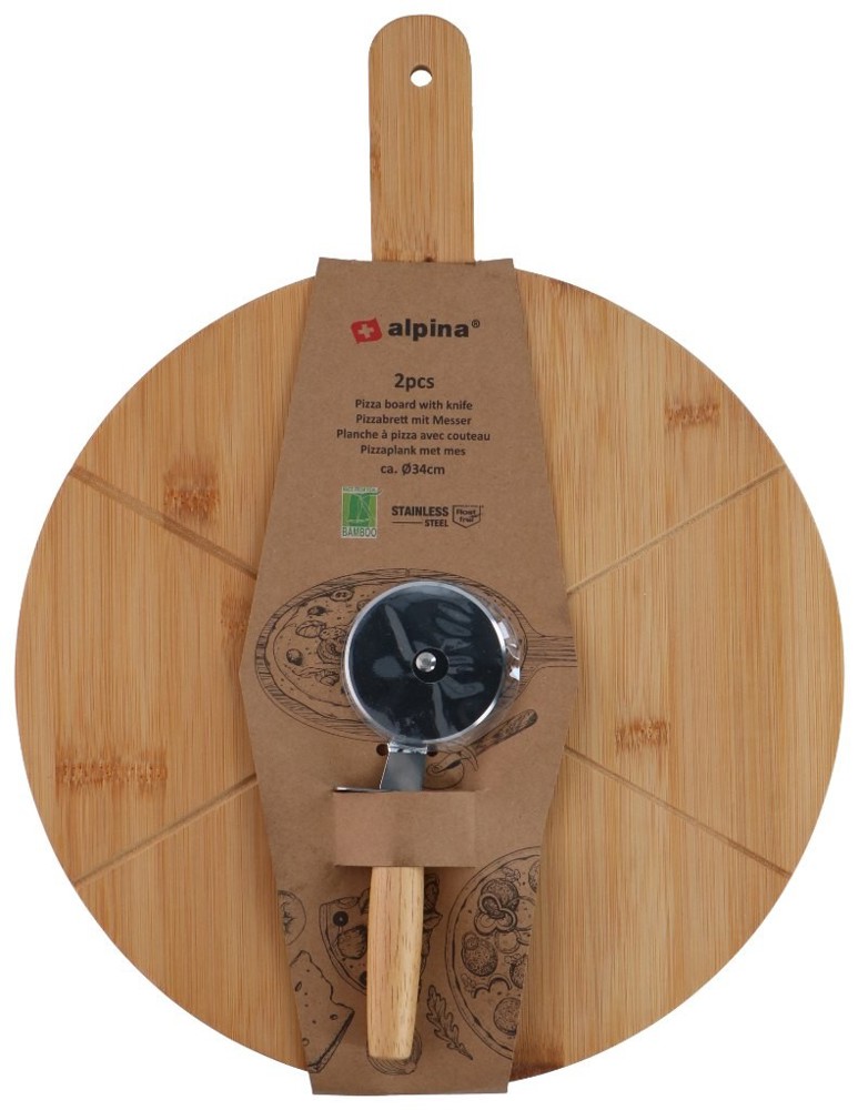 ALPINA Pizza Board Ø34cm With Knife- Bruin