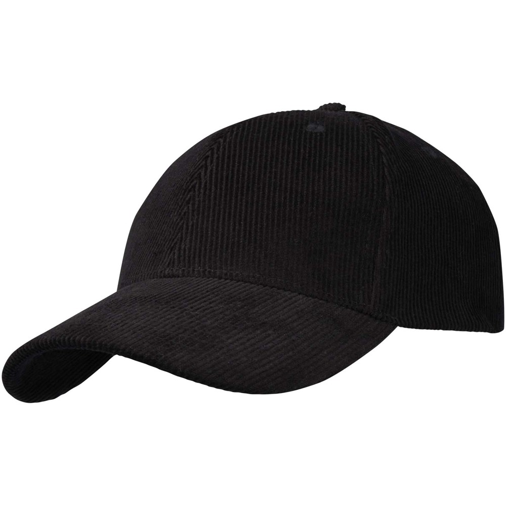 Hutton 280 g/m² 6 panel cap van gerecycled corduroy - Zwart