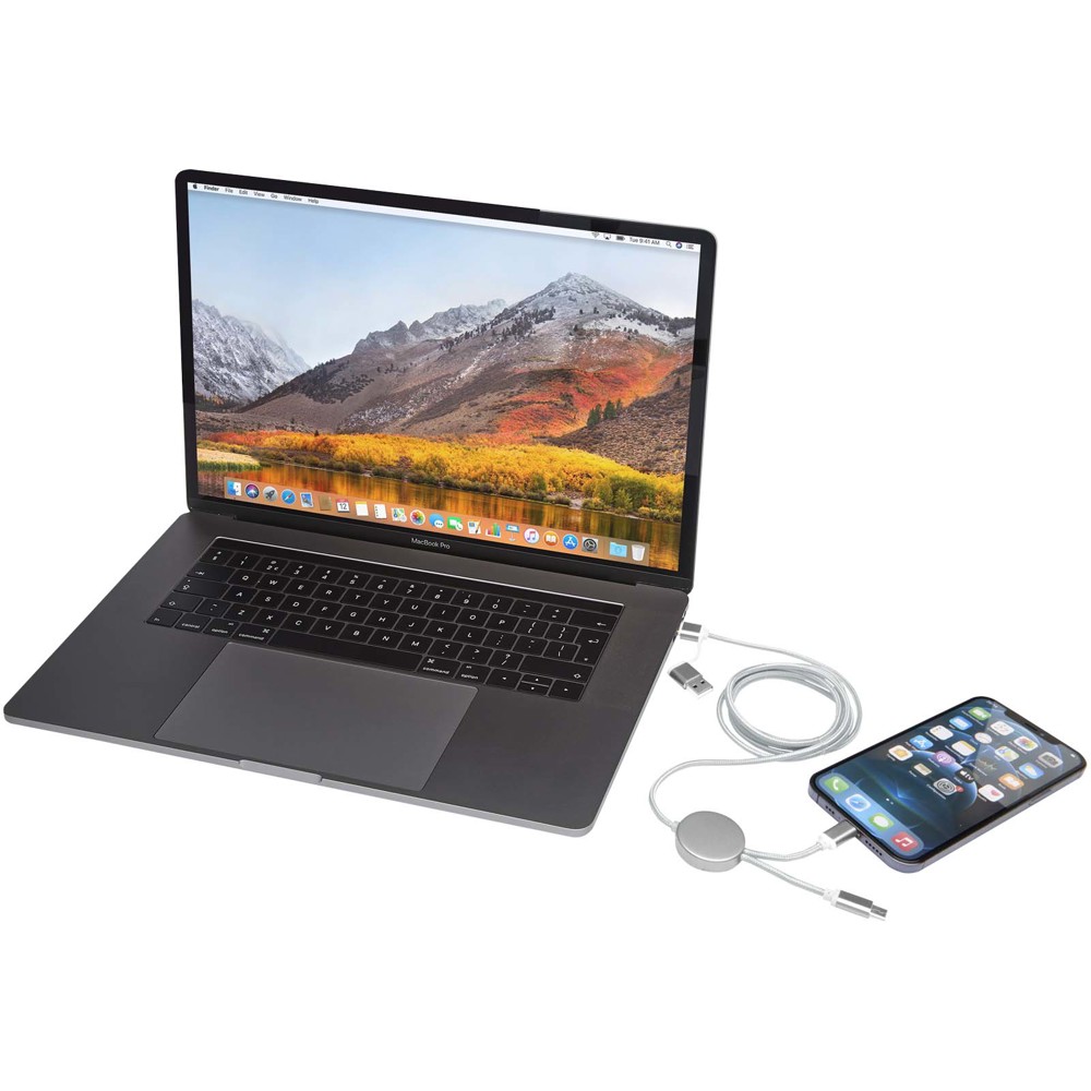 Alasia 5-in-1 150 cm datasynchronisatie- en 27 W snellaadkabel van gerecycled aluminium en plastic