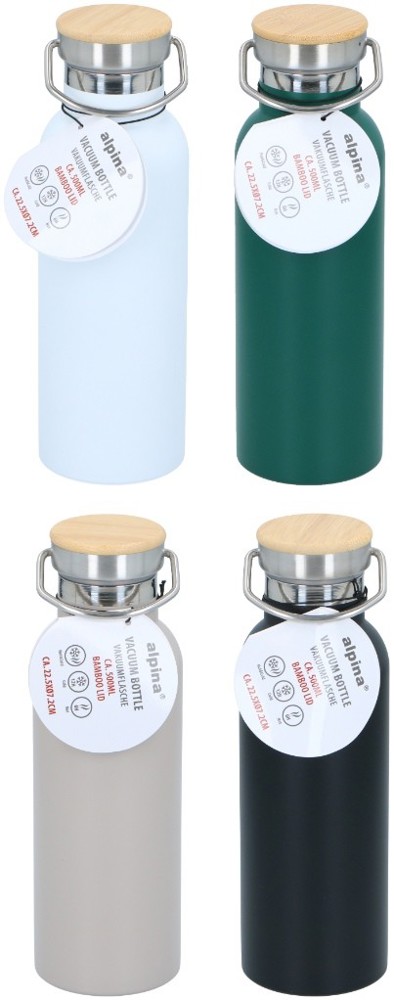 ALPINA Vacuum Bottle 500ml with Bamboo Lid- Black/White/Beige/Green