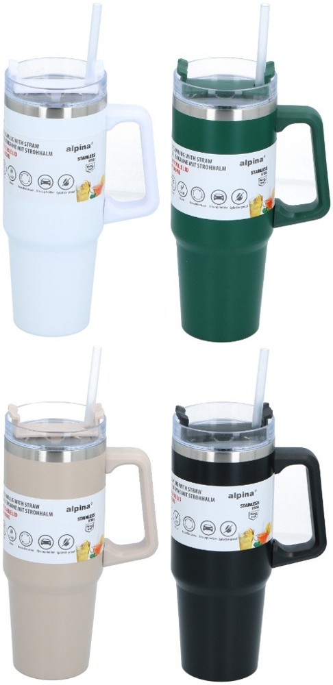 ALPINA Vacuum Mug with Straw 900ml- Black/White/Beige/Green
