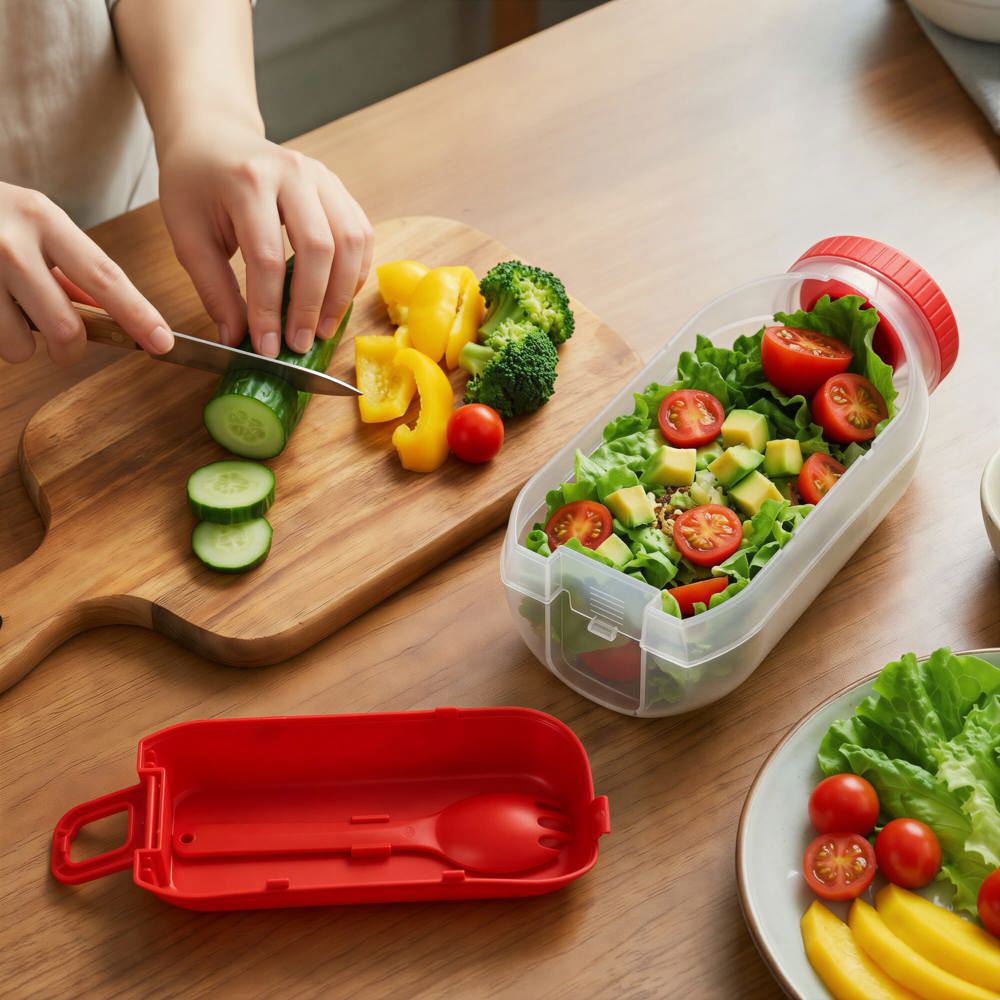 Alles-in-één Lunchkom met Sausvakje en Lepel-Vork