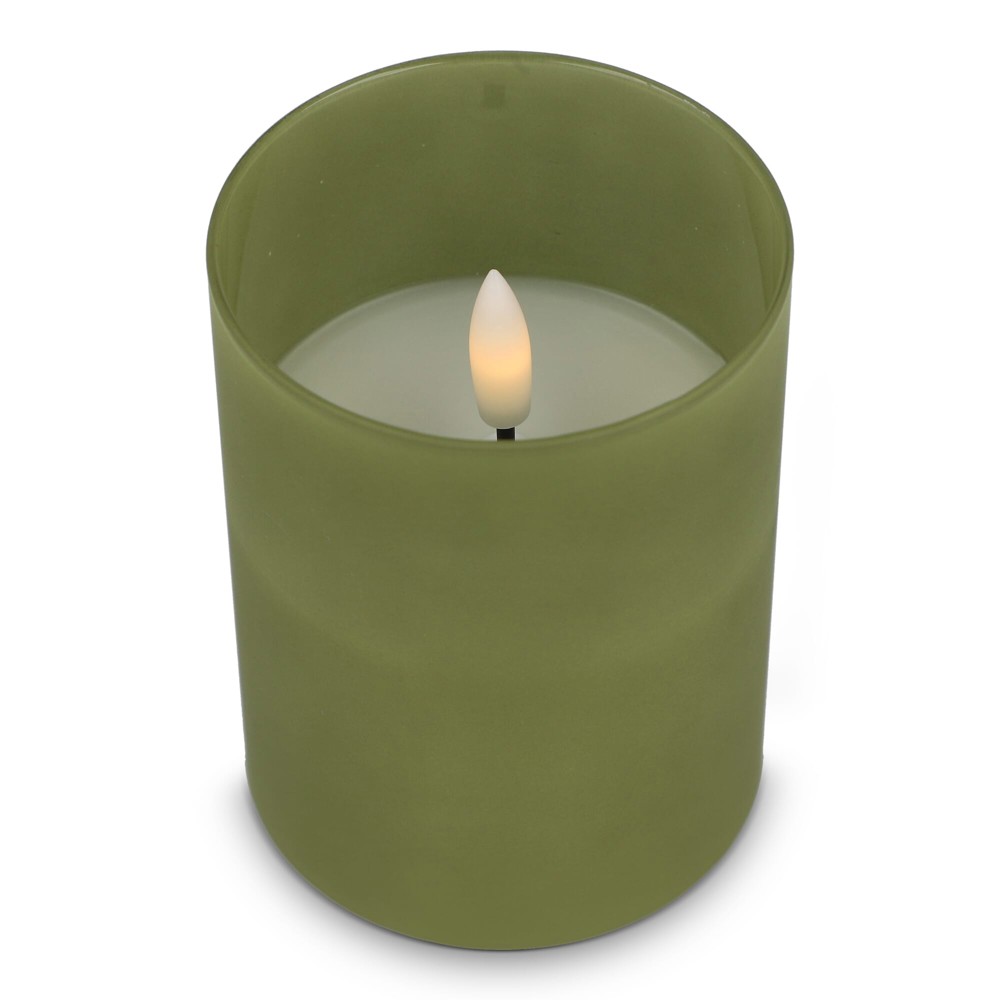 Nyelle oplaadbare LED Wax kaars in glas - Olijfgroen