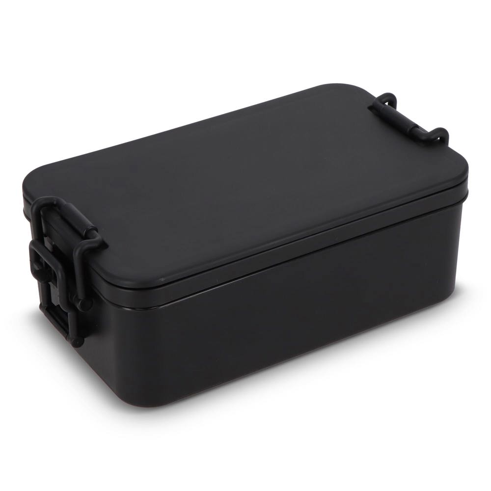 Dubbellaagse Lunchbox met Bestek - Zwart
