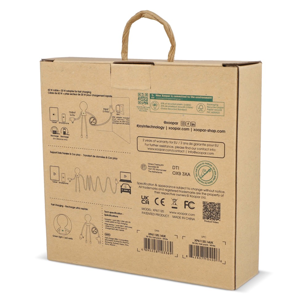 2090 - Xoopar Mr. Bio Long 60W Oplaadkabel + UK Plug Adapter 