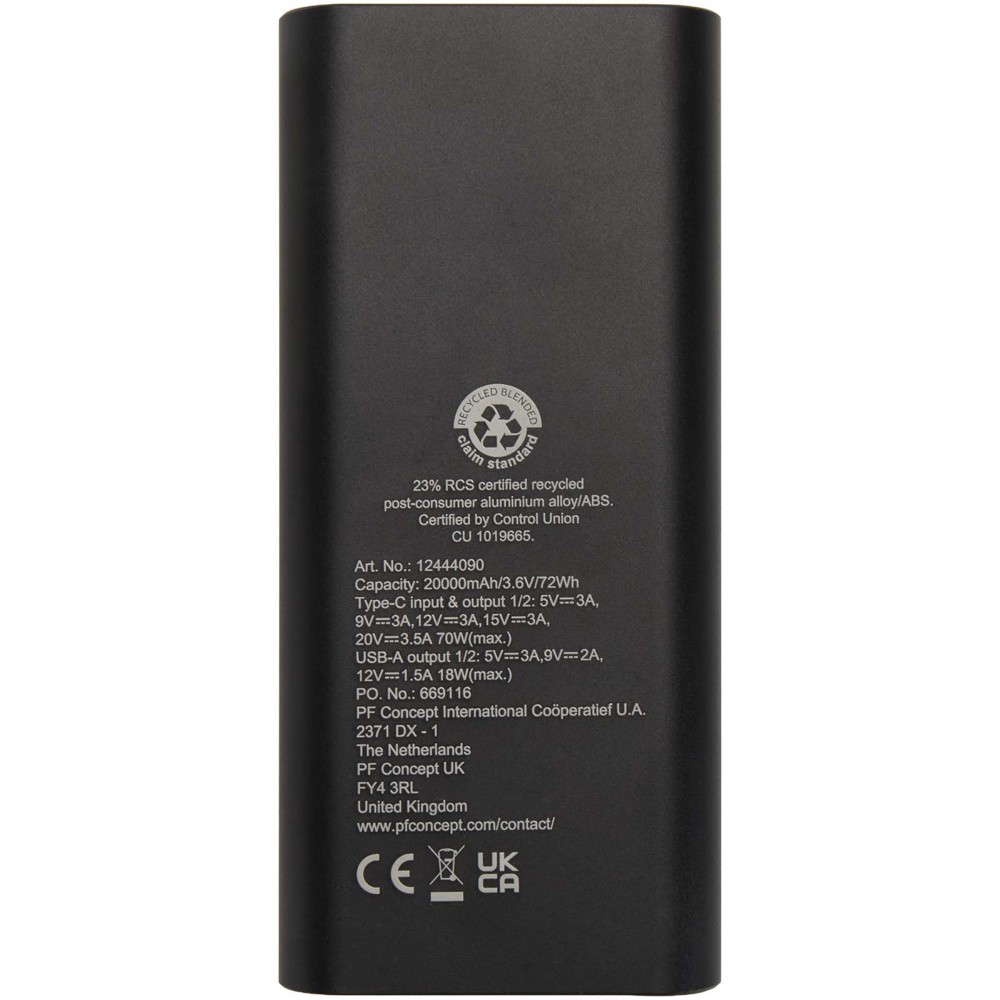 Acamar powerbank van 20.000 mAh 70 W voor laptops van gerecycled aluminium