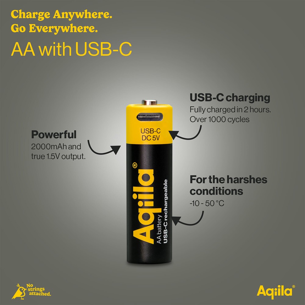 Aqiila Oplaadbare USB-C Batterijen AA 2000mAh 4-pack