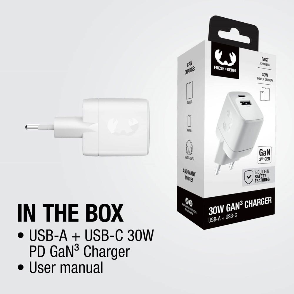 Fresh 'n Rebel 30W Snellader GaN USB-C &amp; USB-A