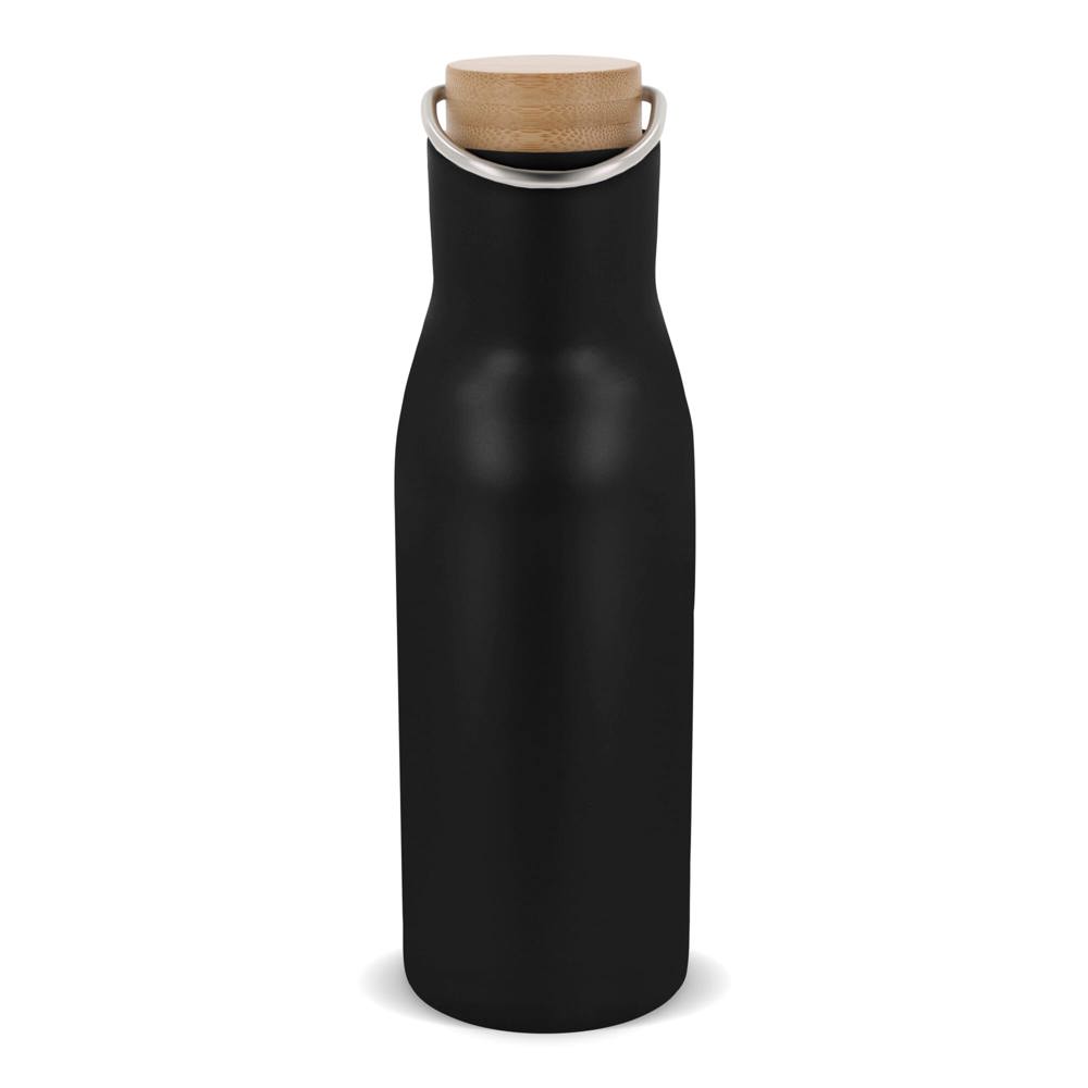 Thermo fles met bamboe deksel 500ml - Zwart