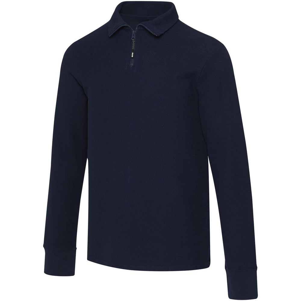 Apollo 245 g/m² uniseks half-zip poloshirt met lange mouwen - Marineblauw