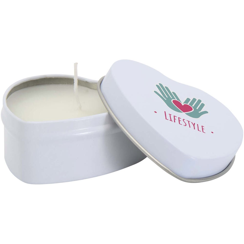Blissful hartvormige tin met kaars met vanillearoma