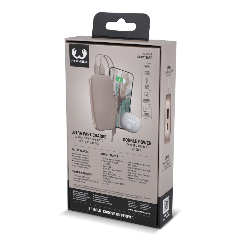 2PB12100 | Fresh 'n Rebel Powerbank 12000 mAh USB-C Fast Charging 20W