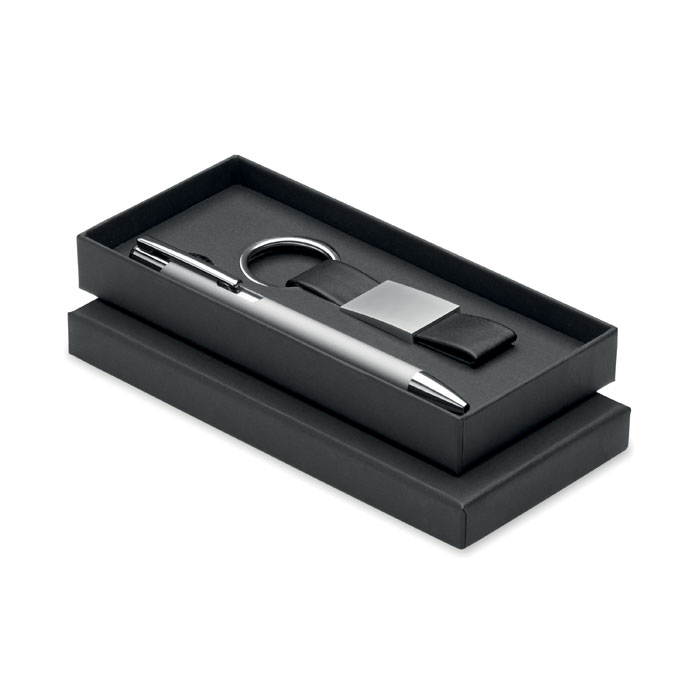 ESCRI SET - Balpen en sleutelhangerset PU - Zilver