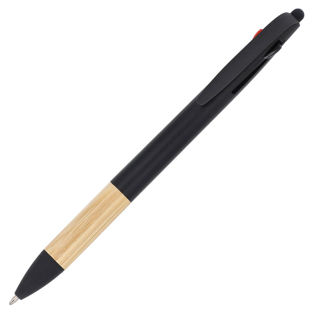 3-kleuren pen met bamboe grip - Zwart