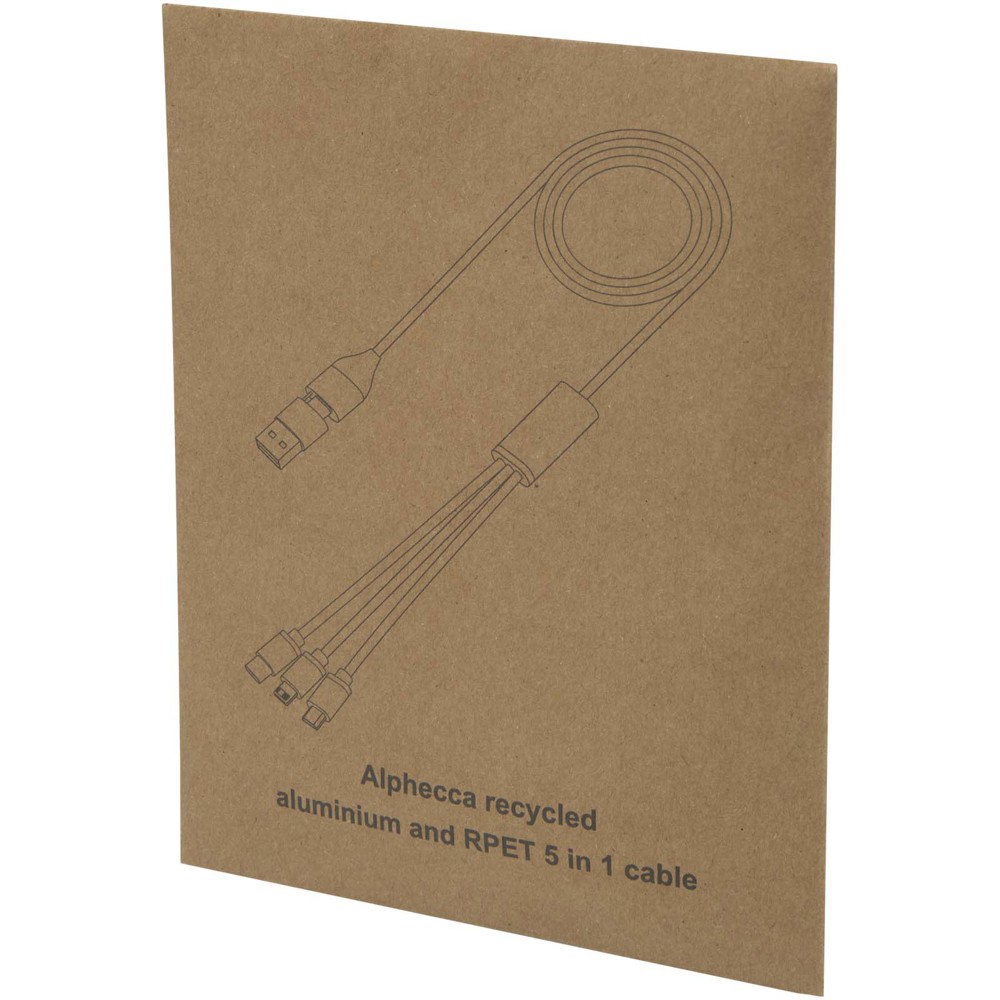 Alphecca 5-in-1-oplaadkabel van gerecycled aluminium en RPET 